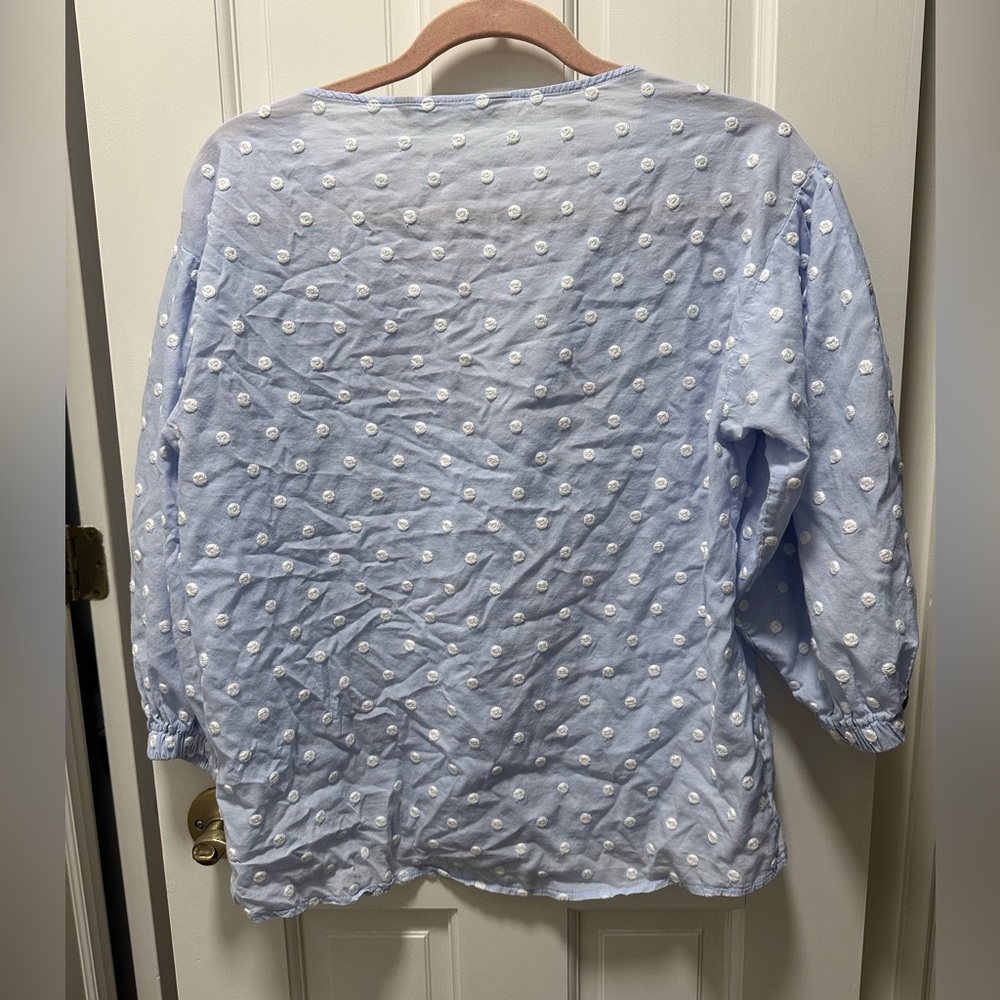 Zara Light Blue Blouse with White Polka Dots - Picture 3 of 4